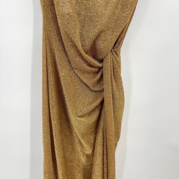 Oseree | SS24 Lumière Knot Dress Toffee Gold Glitter One Shoulder Midi Dress M-L - Picture 9 of 16